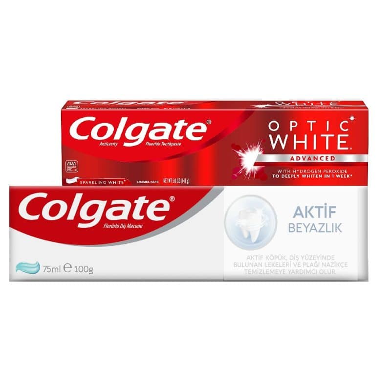 خمیر دندان کولگیت Colgate پک دوعددی Optic White و Actif Beyazlik حجم 50+75 میل - Image 1