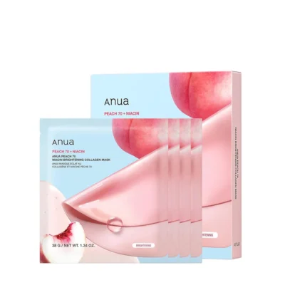 ماسک ورقه ای هلو و نیاسینامید کلاژن دار آنوا Anua روشن کننده و ضد لک بسته 4 عددی