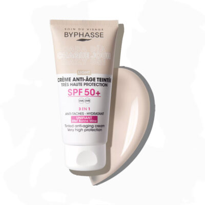 ضدآفتاب رنگی سه کاره آبرسان, آنتی اکسیدان و ضدچروک بایفاس Byphasse رنگ Light و SPF 50