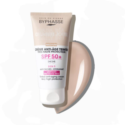 ضدآفتاب رنگی سه کاره آبرسان, آنتی اکسیدان و ضدچروک بایفاس Byphasse رنگ Medium و SPF 50