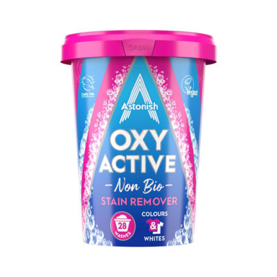 پودر لکه بر لباس استونیش Astonish مدل Oxy Active مناسب انواع لباس رنگی و سفید