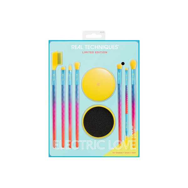real-techniques-electric-love-9pcs-eye-brow-brush-set-masokala ست براش 9 تیکه ابرو و سایه ریل تکنیک Real Techniques مدل Electric Love