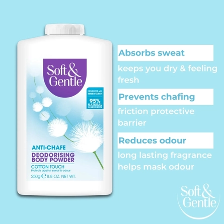 دئودرانت ضد تعريق و خوشبو كننده زير بغل و بدن سافت اند جنتل Soft & Gentle رايحه پنبه حجم 250 گرم