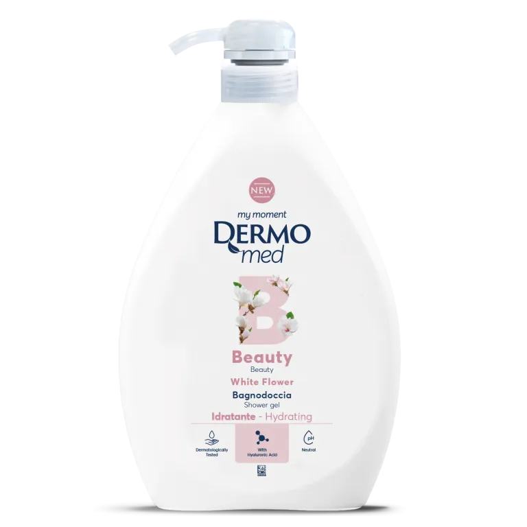 dermomed-bagnoschiuma-doccia-beauty-shower-gel-masokala.com شامپو بدن درمومد رایحه گل سفید