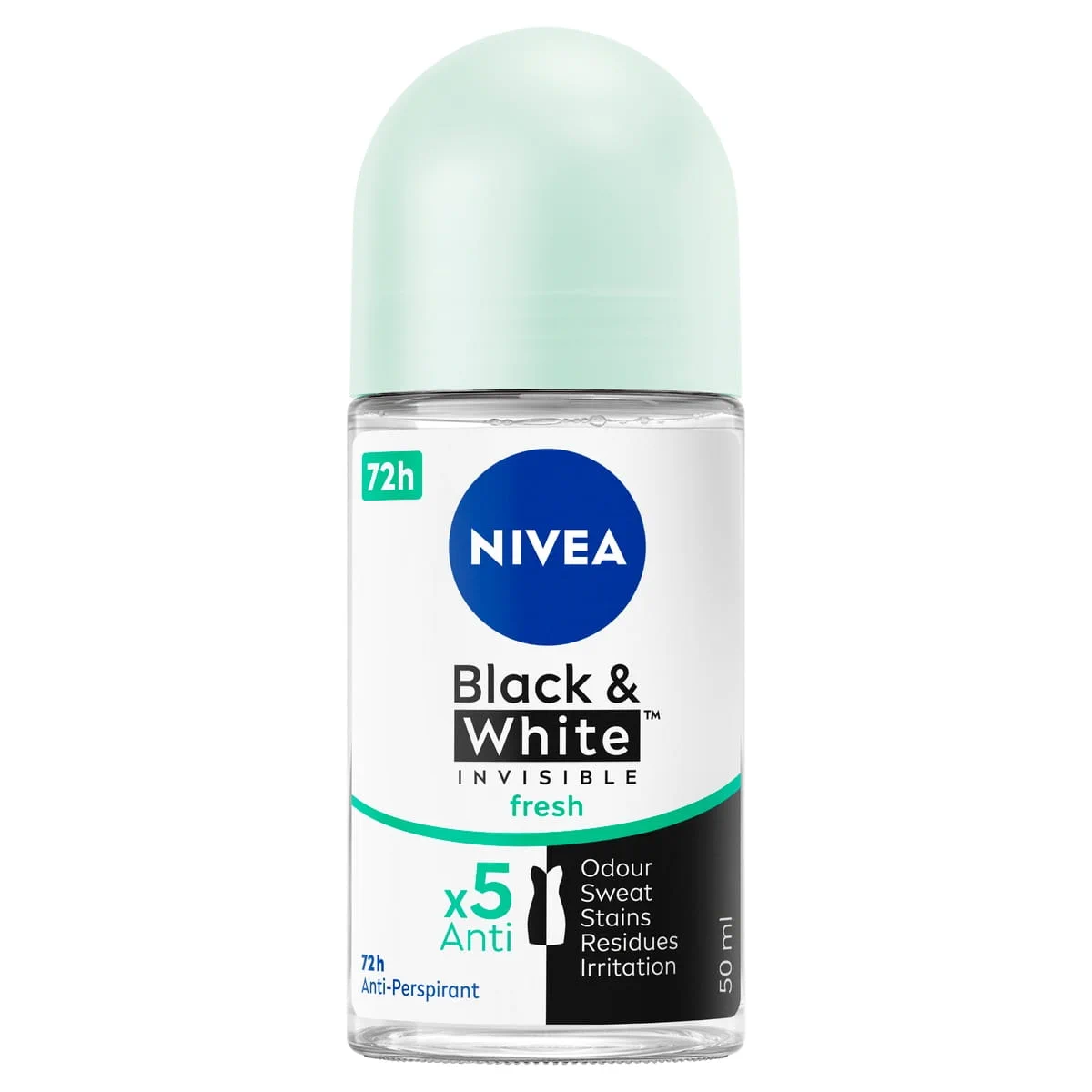 nivea-women-roll-on-black-and-white-fresh مام رولی نیوا Nivea زنانه مدل Black and White Invisible Fresh حجم 50 میل - Image 1