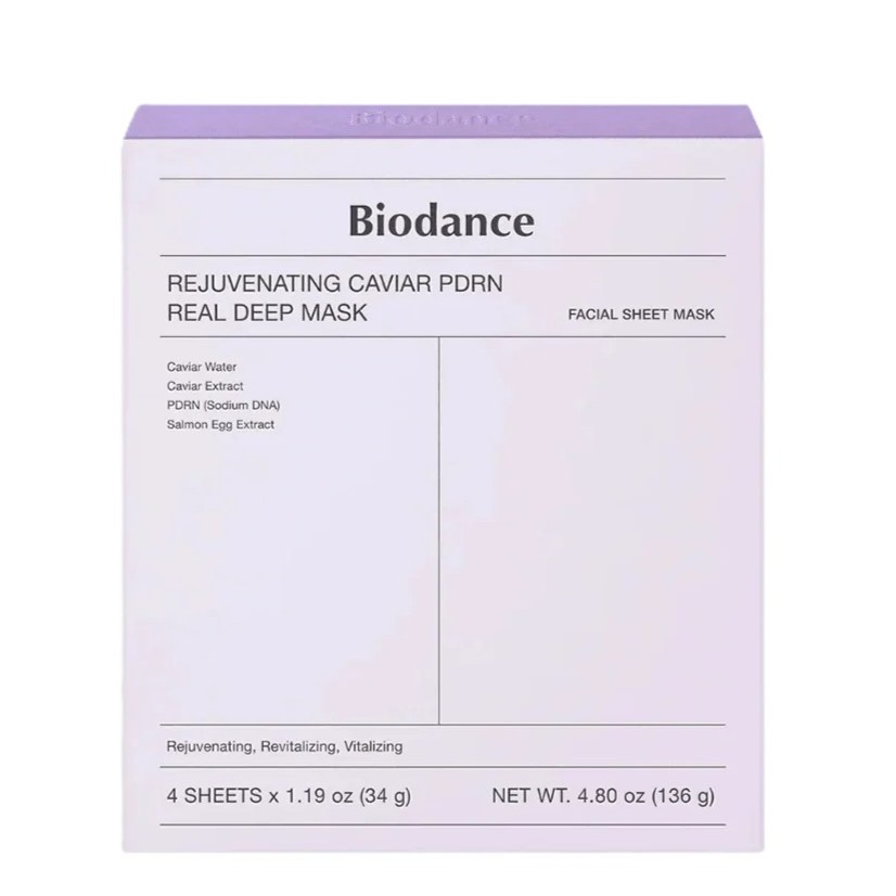 biodance-caviar-and-pdrn-deep- renewal-repair-mask-4pcs-masokala.com ماسک ورقه ای جوانساز خاویار و PDRN بایودنس