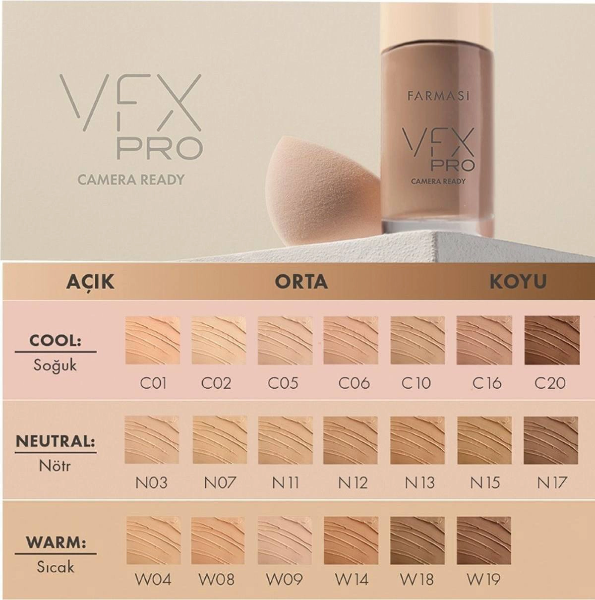 كرم پودر فول كاور فارماسی Farmasi مدل VFX Pro شماره W04 حجم 30 میل